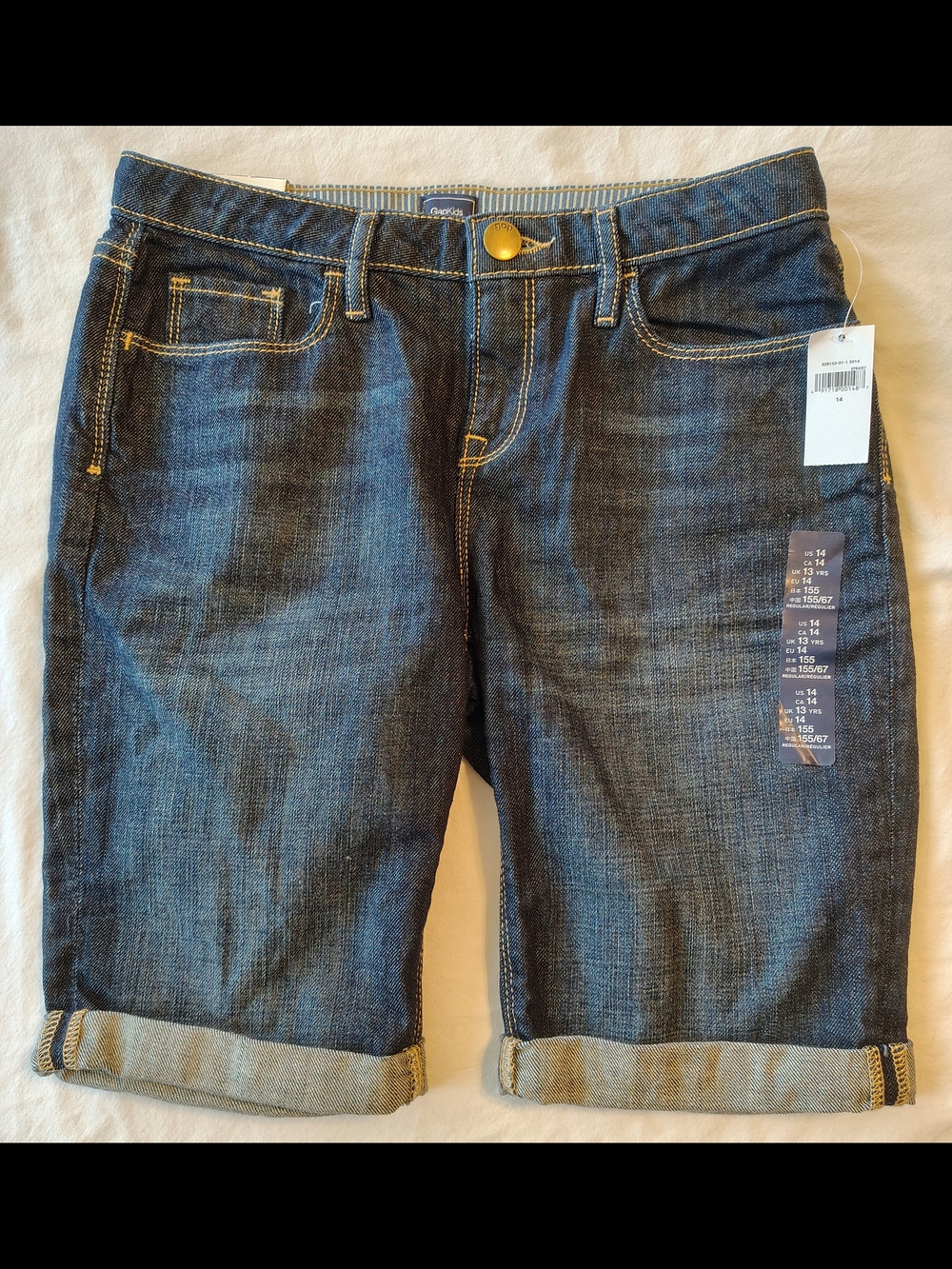 Gap Kids Denim Cuff Bermuda Medium Indigo Wash Shorts Boys Size 14 Regular NWT